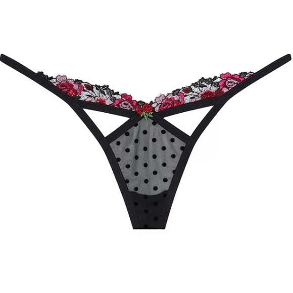 New! For Love and Lemons Rosy Luella Lace floral dot Panty black 31292 - Picture 1 of 12